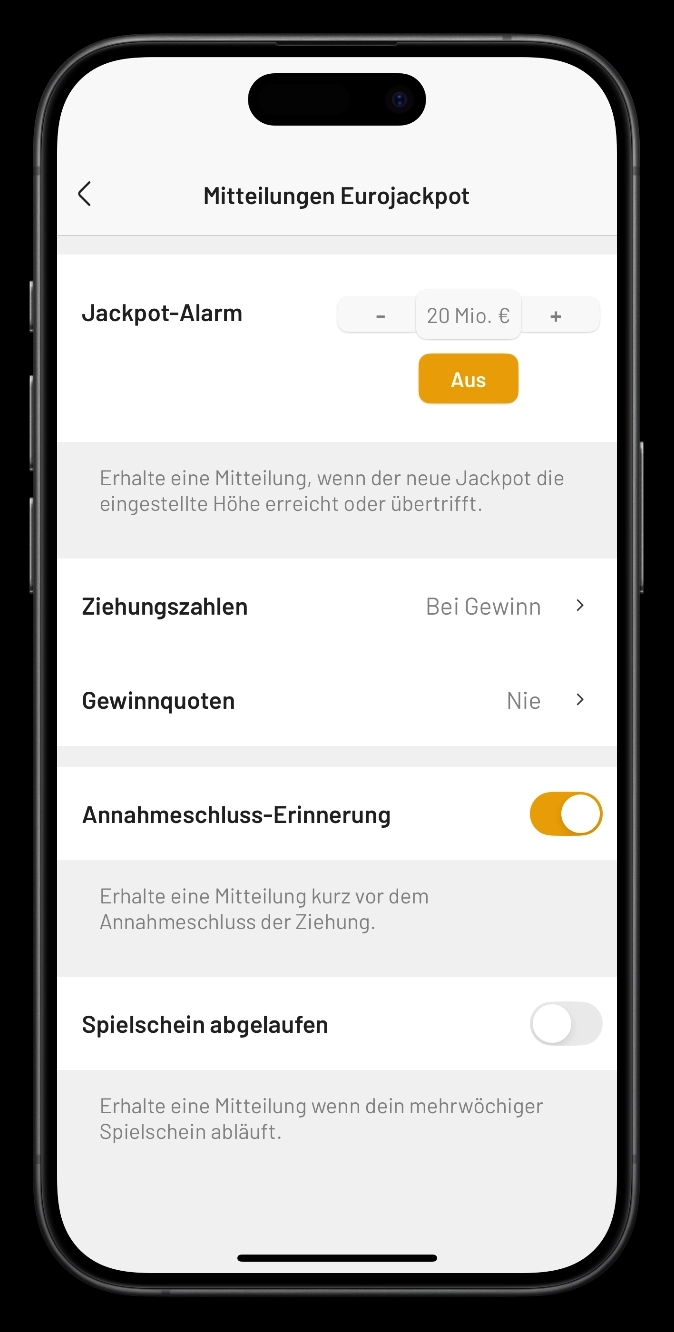 Lotto Scanner App Mitteilungseinstellungen