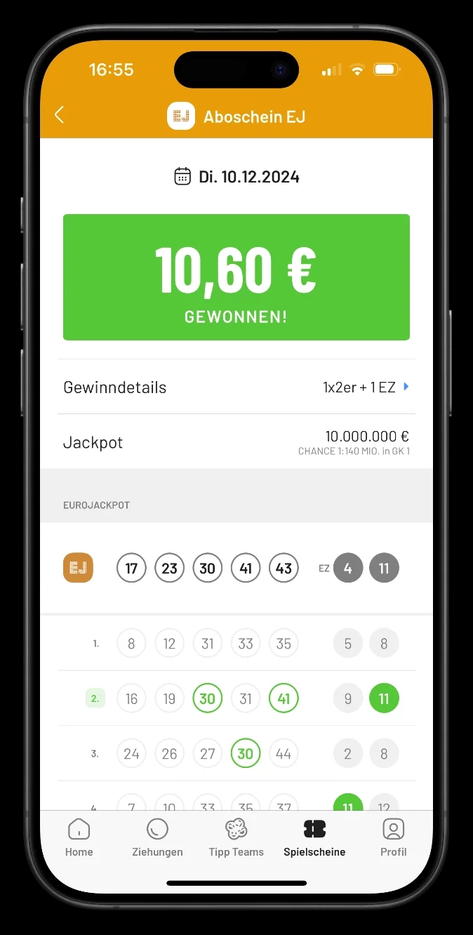 Lotto Scanner App Gewinnübersicht