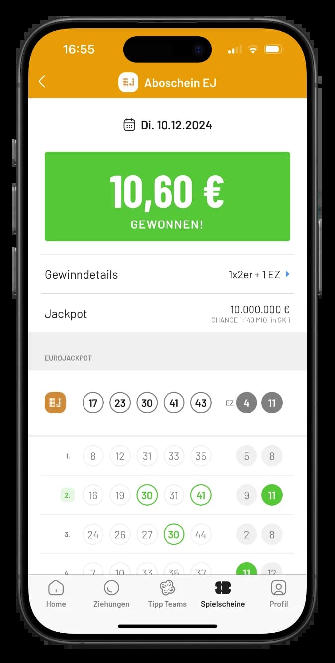 Lotto Scanner App Gewinnübersicht