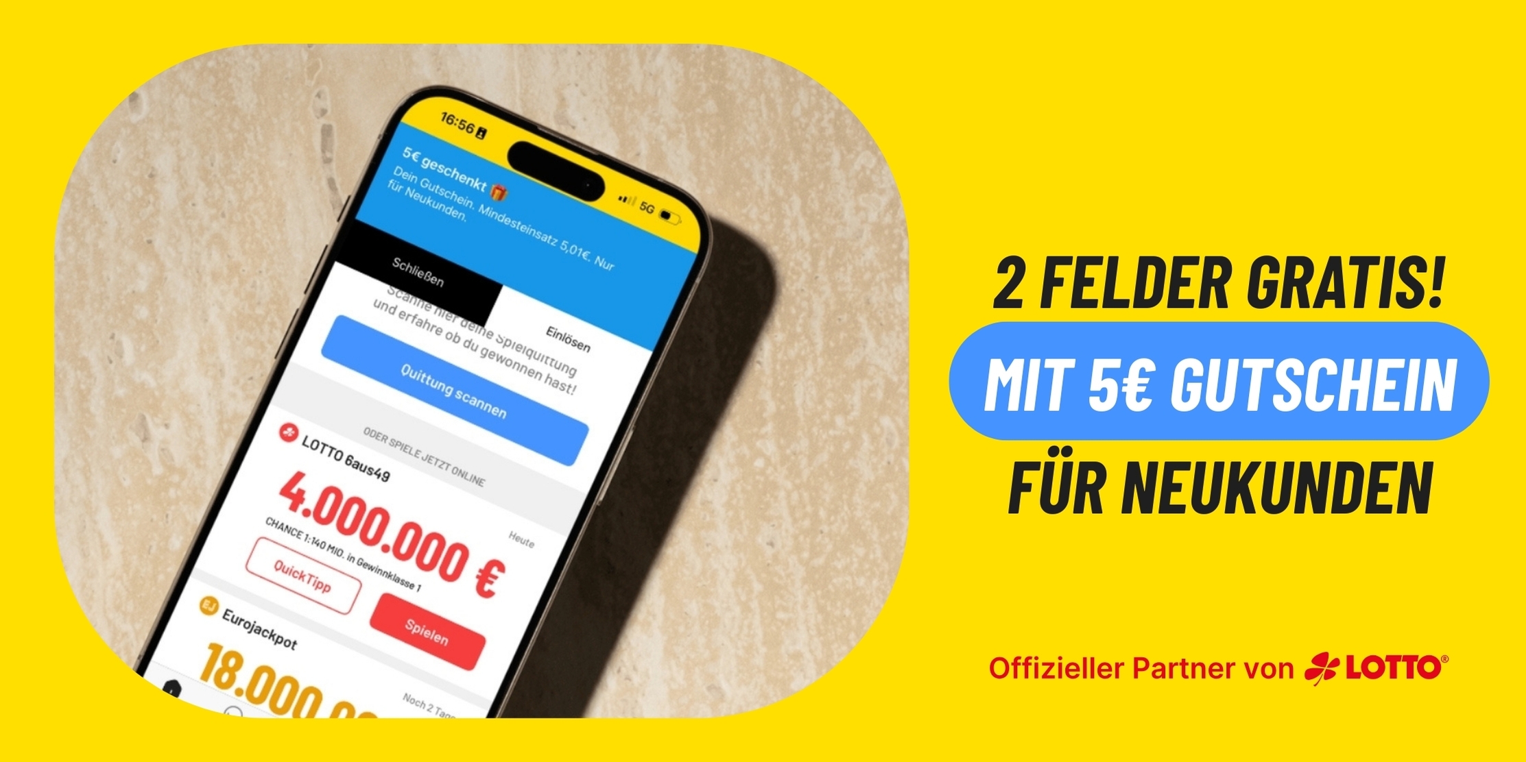 LOTTO 6aus49 kostenlos spielen – 1 Tipp gratis mit 5€ Neukunden-Gutschein sichern