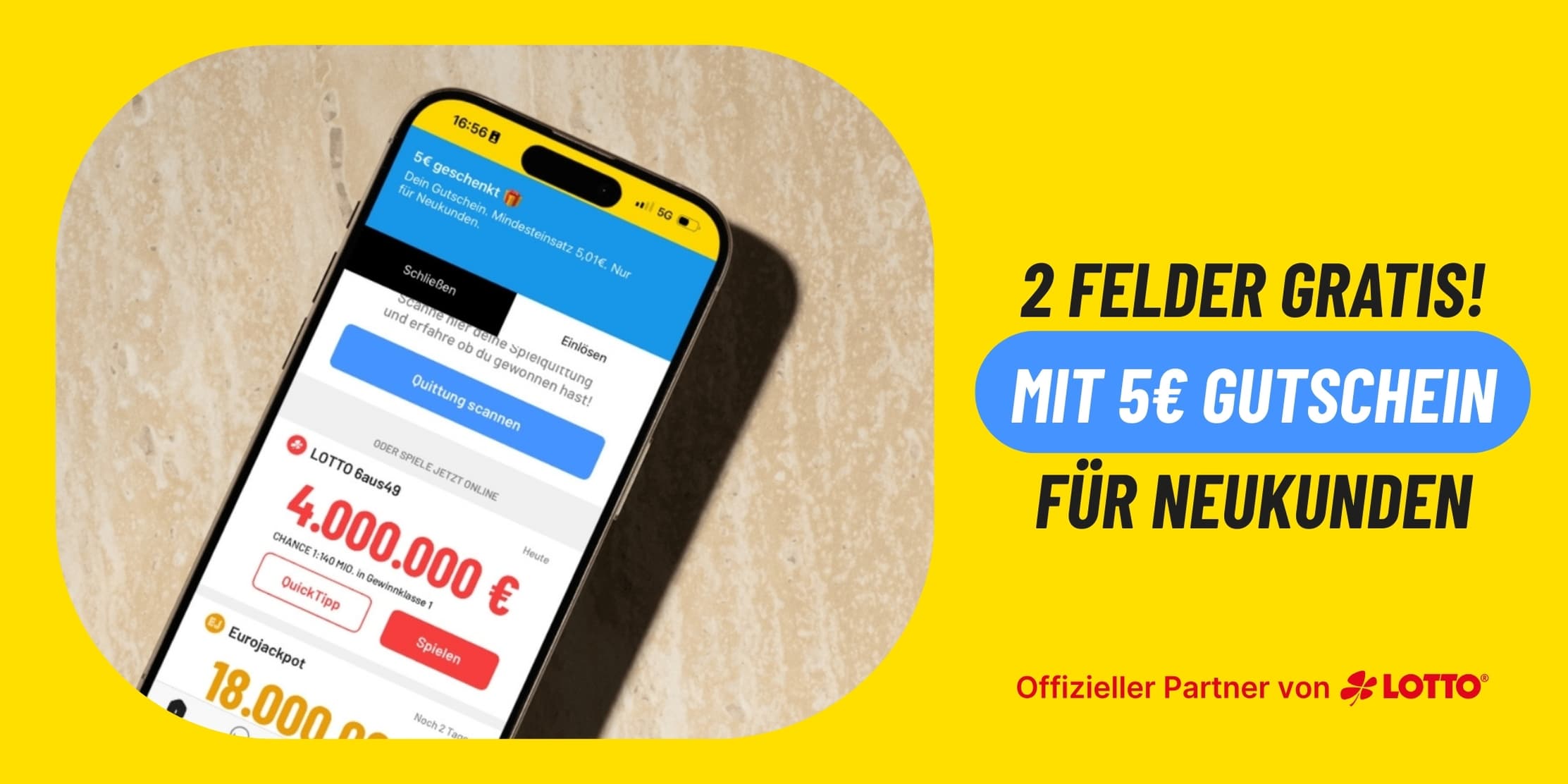LOTTO 6aus49 kostenlos spielen – 1 Tipp gratis mit 5€ Neukunden-Gutschein sichern
